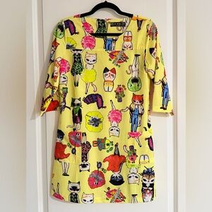 RARE E-XIU J. Fashion “ Fashionista Kitty” Pocket Shift Dress - Like New!